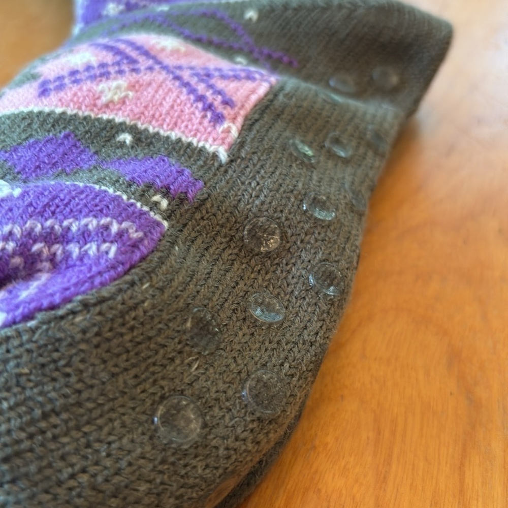 Swedish Sherpa Slipper Socks Non Slip Gripper Cozy Fair Isle Purple Gray 6-9 - Picture 5 of 5